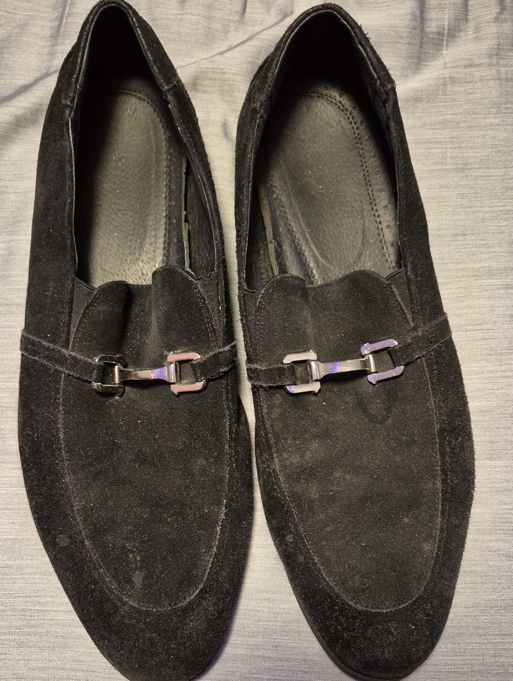 Stacy Adams Black Suede Slip-On Loafers with Silver Bit